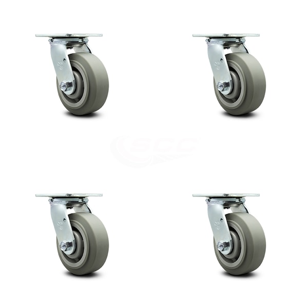 5 Inch Thermoplastic Rubber Wheel Swivel Caster Set with Roller Bearings SCC